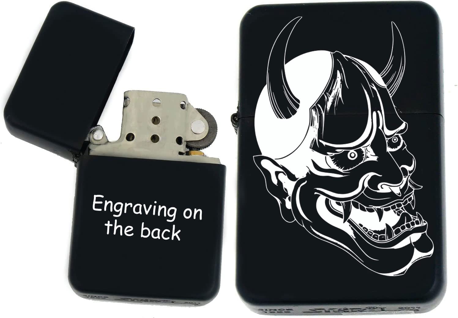 GIFTS INFINITY-Personalized Japanese Mask Oni Demon Kabuki Lighters–Black Matt(S-3)