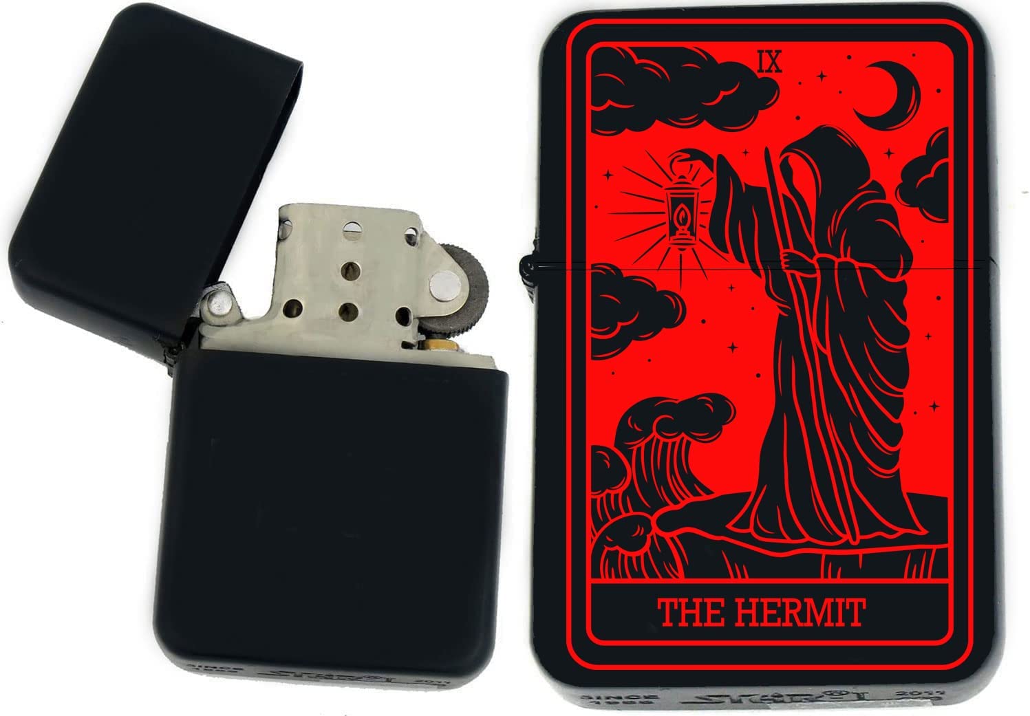 GIFTS INFINITY - Custom Tarot Card Windproof Lighters - Black Matt (The Hermit Red)