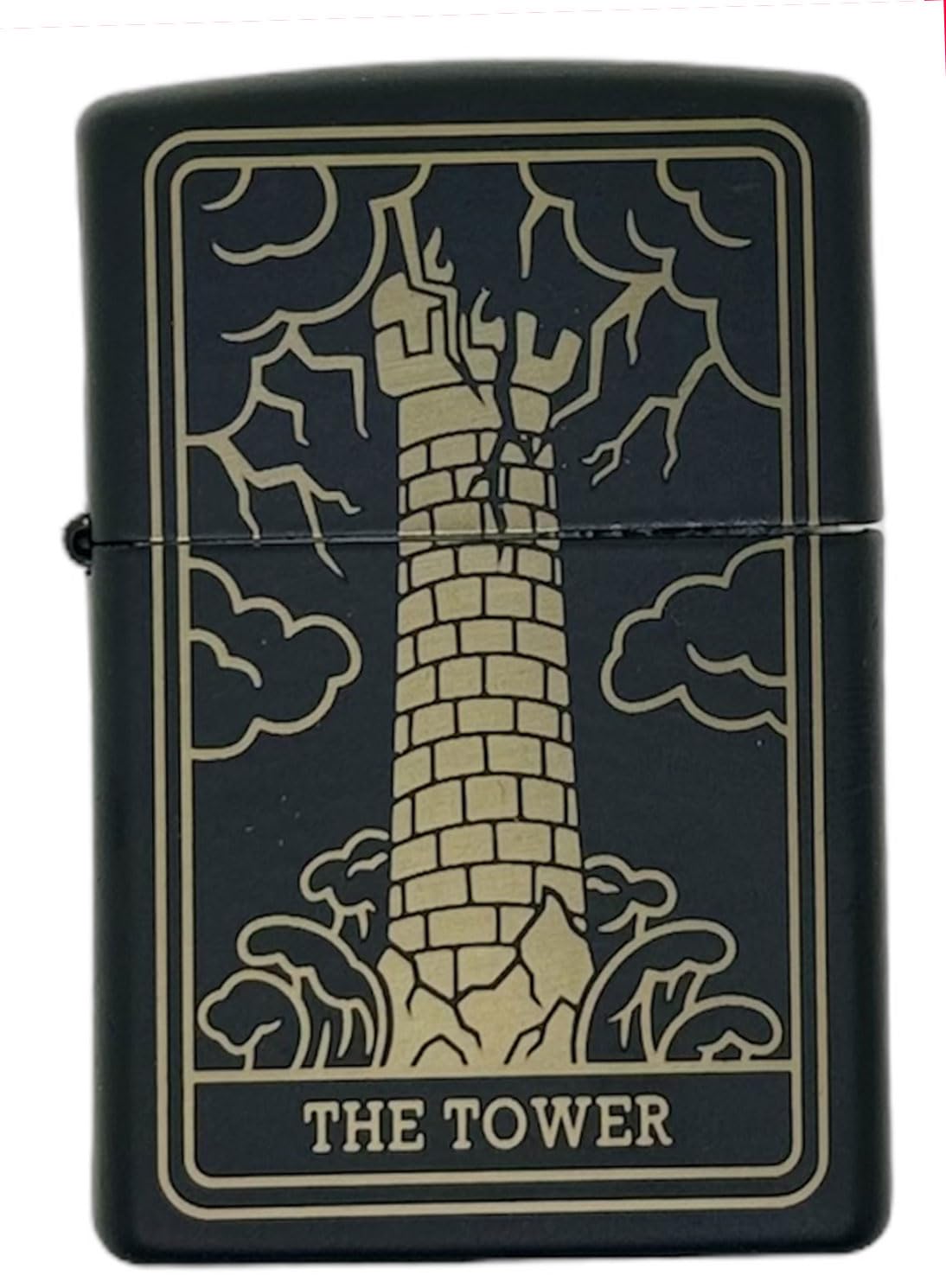 23 Custom Tarot Card - Major Arcana Card Laser Engraved Zippo Black Matt Windproof Lighter (The Tower)