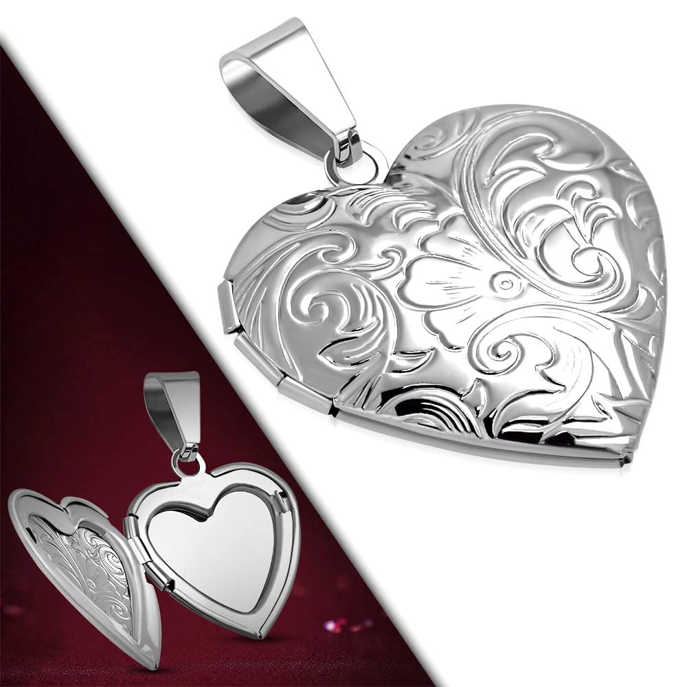 GIFTS INFINITY Stainless Steel Vine Love Heart Photo Fame Locket Pendant (VPP501)