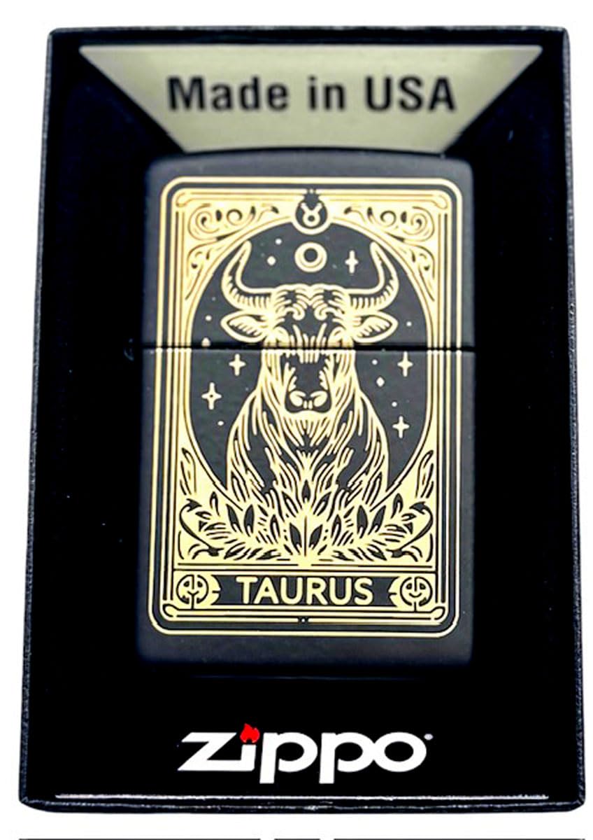 Zippo Lighter - Personalized Custom Message Engraved on Backside Fireworks and Flag Gold (Taurus)