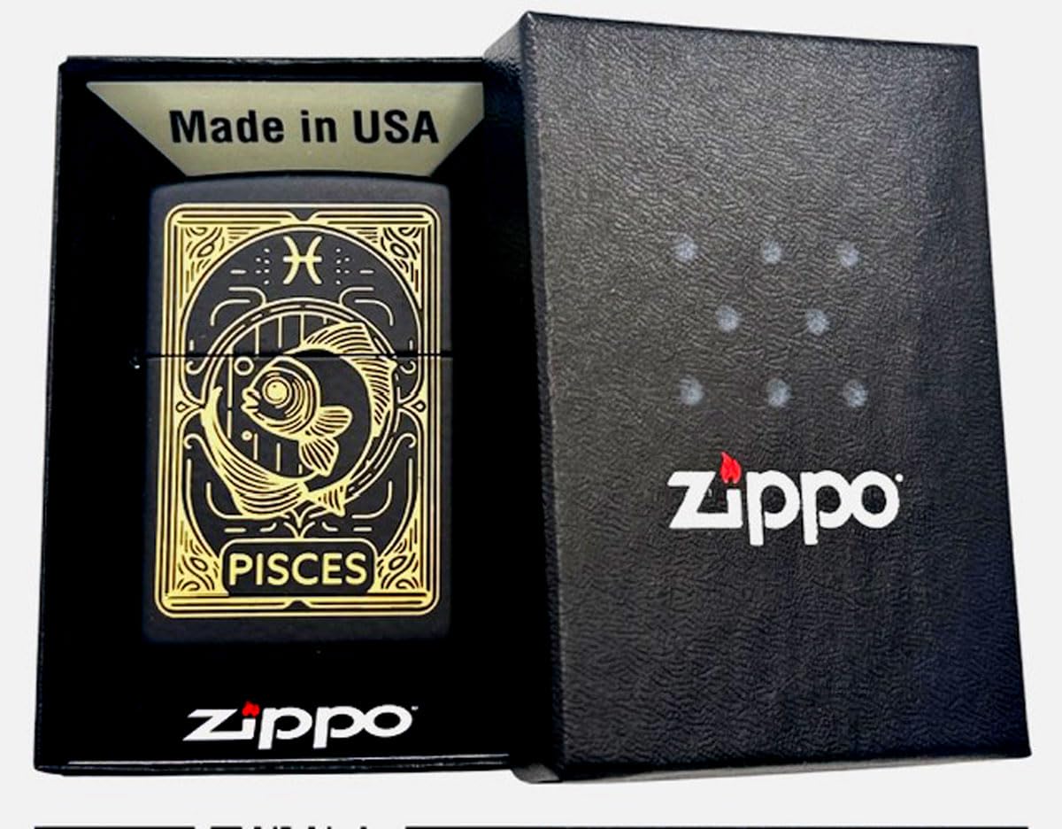 Zippo Lighter - Personalized Custom Message Engraved on Backside Zodiac, Horoscope Signs (Pisces)