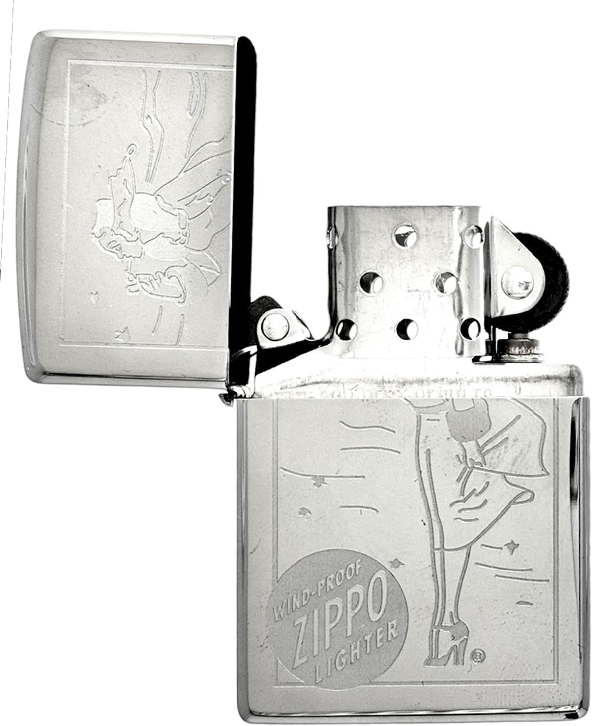 Personalized Zippo High Polsih Chrome Windy Girl Lighter Classic - Engraving (Silver)