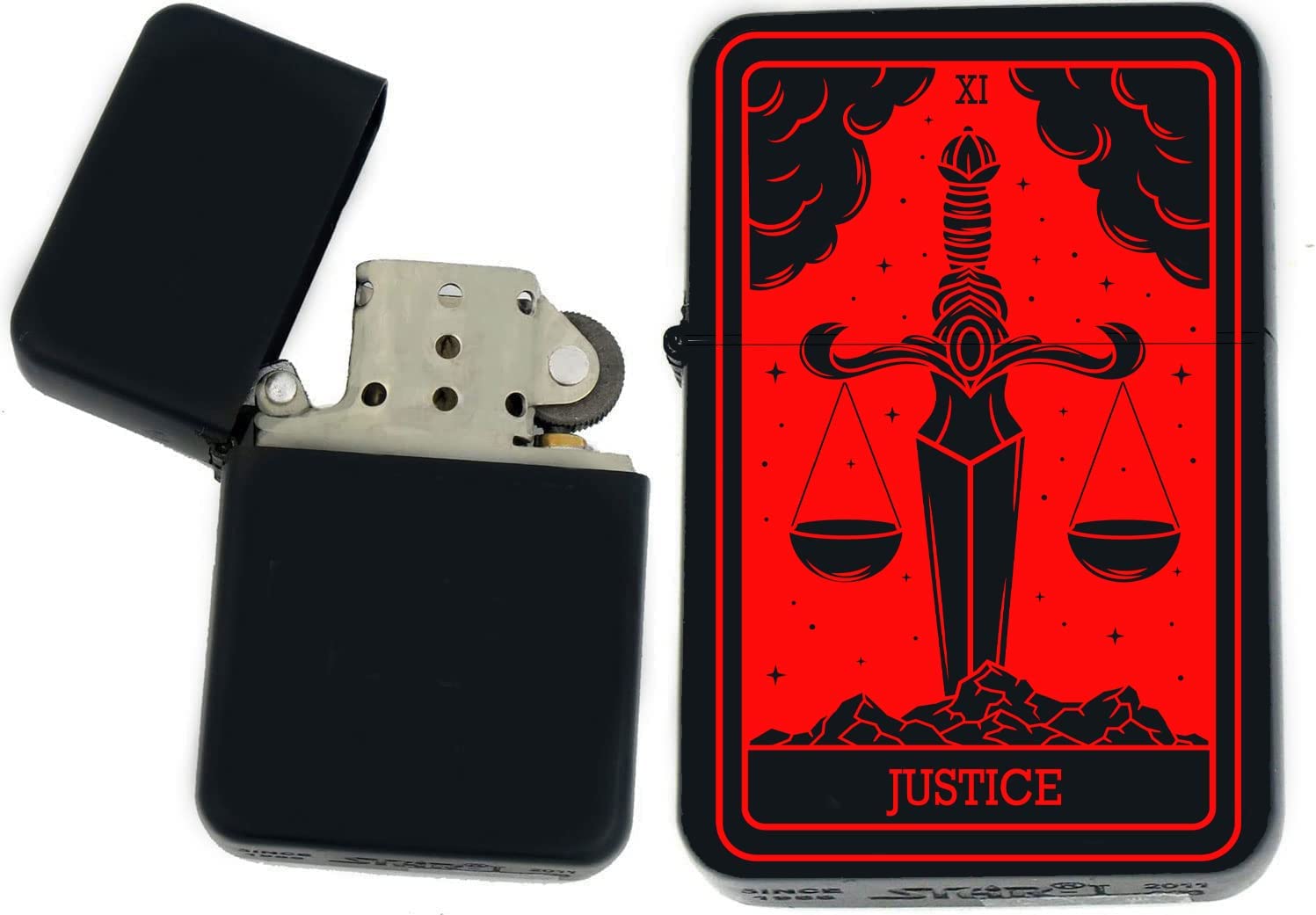 GIFTS INFINITY - Custom Tarot Card Windproof Lighters - Black Matt (Justice Red)
