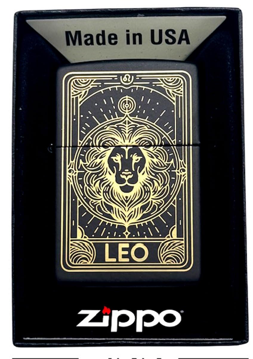 Zippo Lighter - Personalized Custom Message Engraved on Backside Fireworks and Flag Gold (Leo)