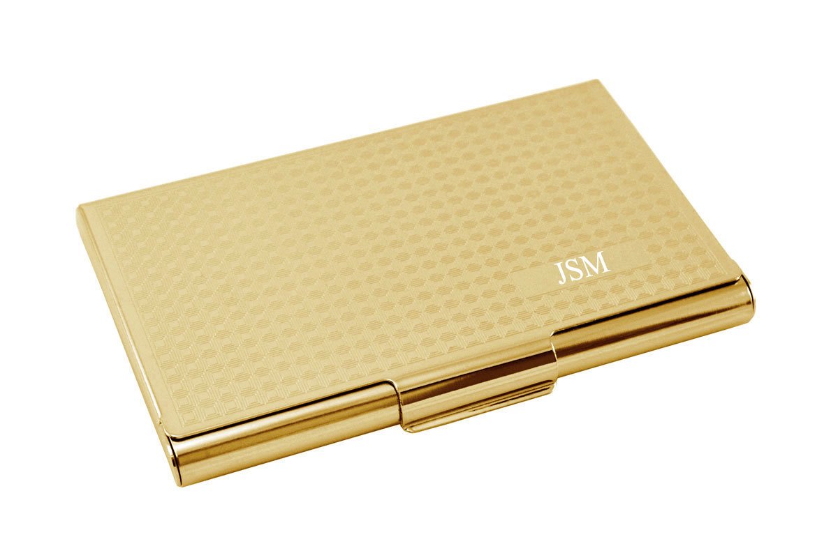 Gifts Infinity® Personalized Quality Dimple Design Business Card Holder - Free Engraving (Gold)