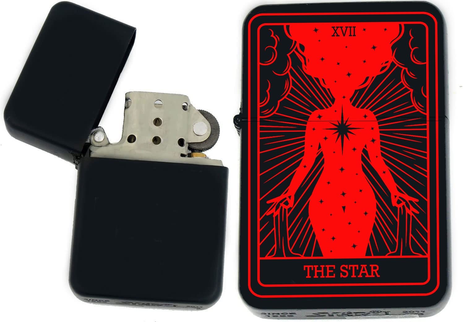 GIFTS INFINITY - Custom Tarot Card Windproof Lighters - Black Matt (The-Star Red)