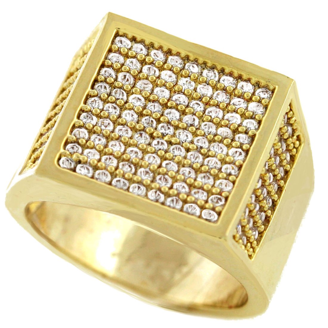 GIFTS INFINITY Men Gold Tone Men's Hip Hop Micro Pave Square Ring Size 10