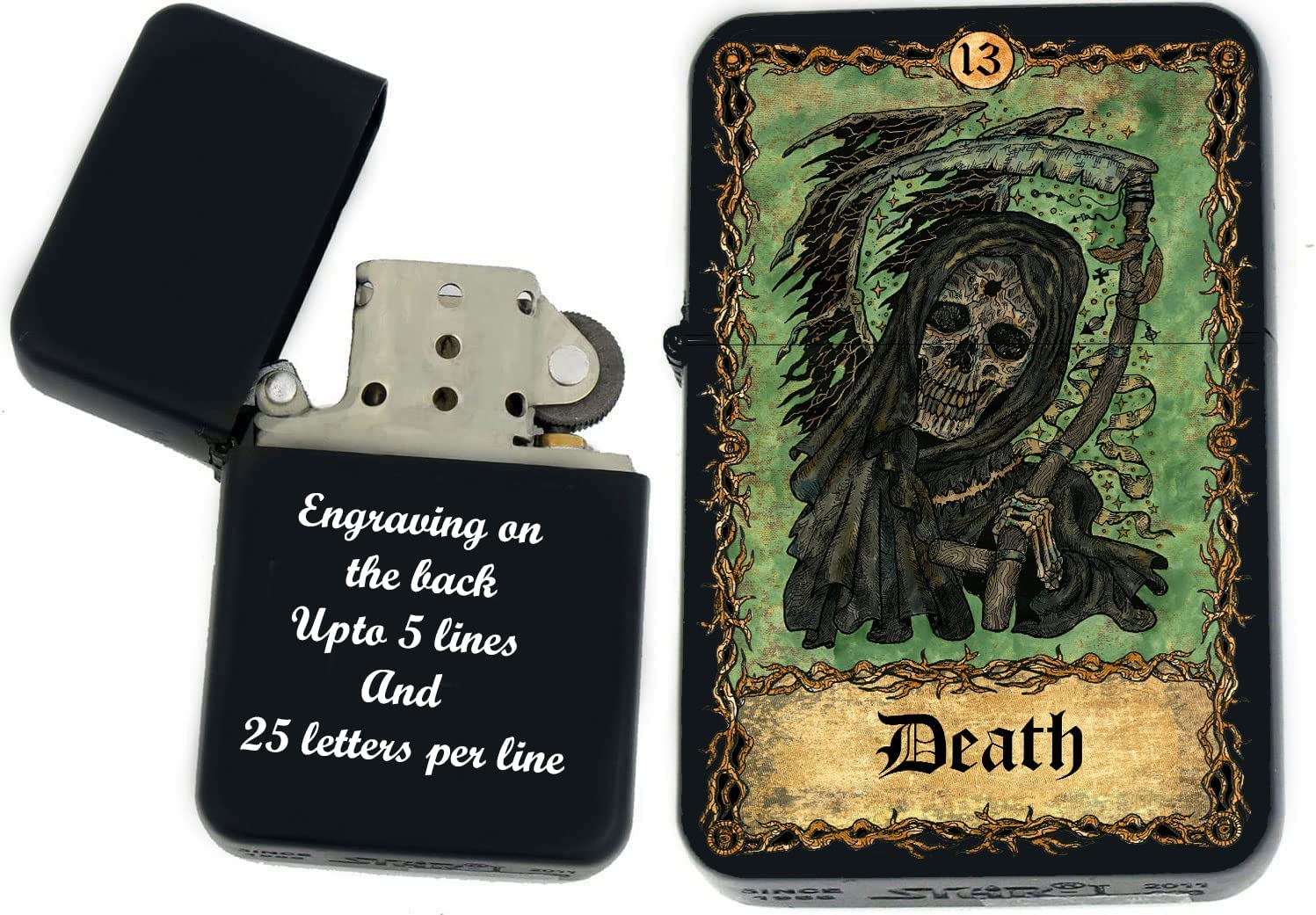GIFTS INFINITY - Custom Tarot Card Windproof Lighters - Black Matt (Death)