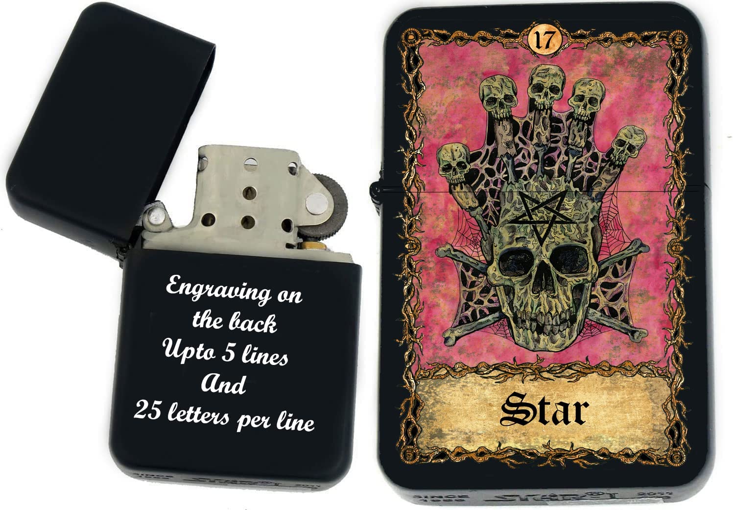 GIFTS INFINITY - Custom Tarot Card Windproof Lighters - Black Matt (Star)