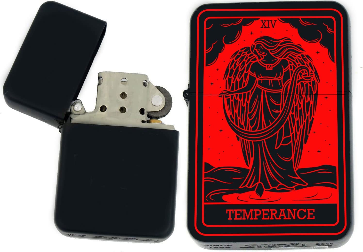 GIFTS INFINITY - Custom Tarot Card Windproof Lighters - Black Matt (Temperance Red)