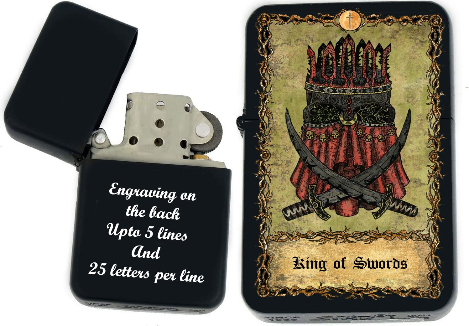 GIFTS INFINITY - Custom Tarot Card Windproof Lighters - Black Matt (King of Swords)