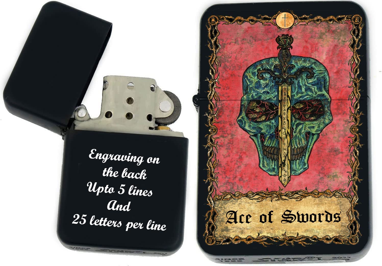 GIFTS INFINITY - Custom Tarot Card Windproof Lighters - Black Matt (Ace of Swords)