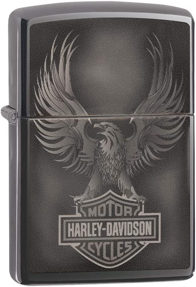 Zippo - Personalized Harley-Davidson Black Ice Lighter and Free Engraving - Black, Pack 1