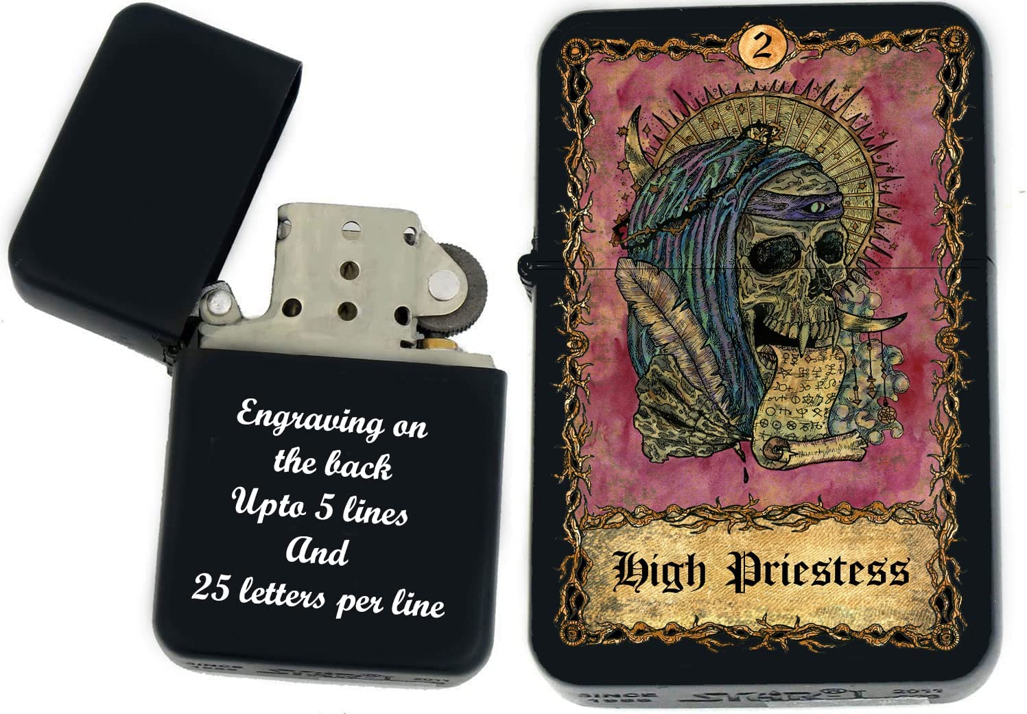 GIFTS INFINITY - Custom Tarot Card Windproof Lighters - Black Matt (High Priestess)