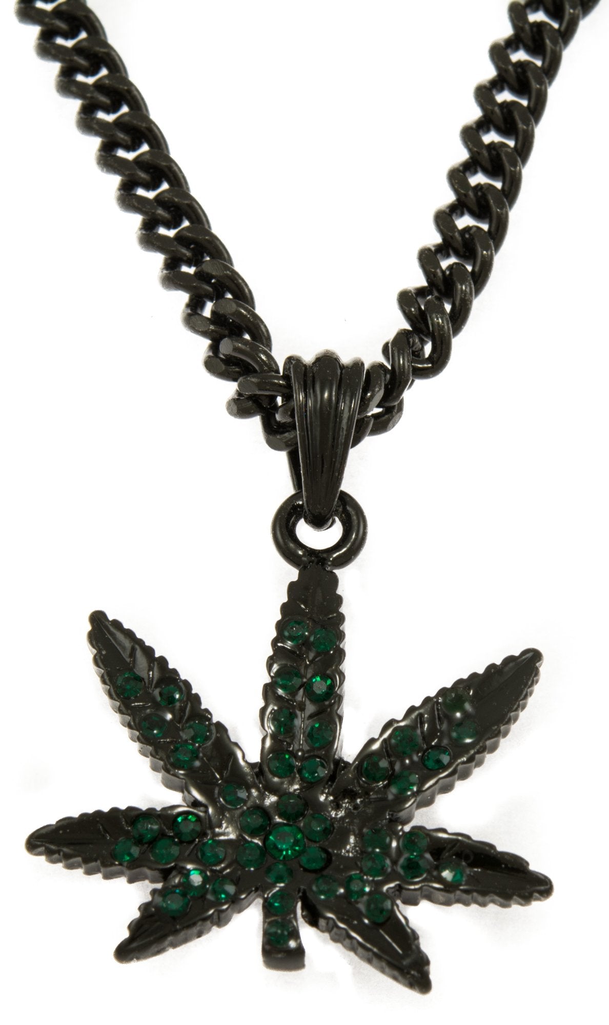 GIFTS INFINITY Hematite Black Tone Marijuana Weed Leaf Green Pendant for Men – Free 24” Chain Included