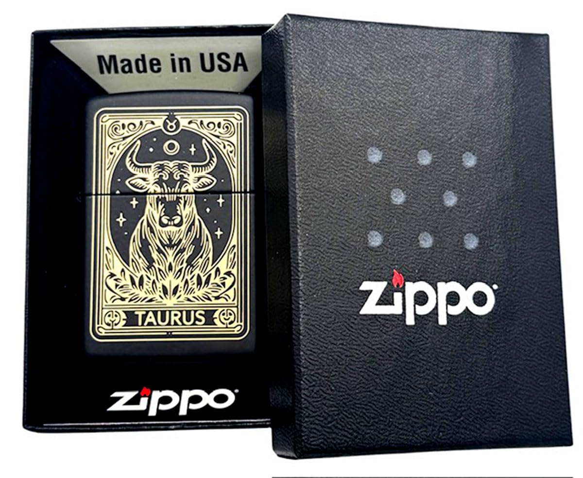 Zippo Lighter - Personalized Custom Message Engraved on Backside Fireworks and Flag Gold (Taurus)