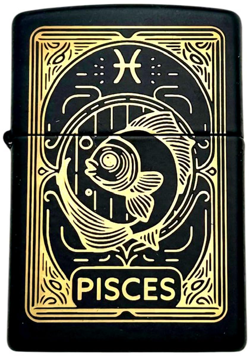 Zippo Lighter - Personalized Custom Message Engraved on Backside Zodiac, Horoscope Signs (Pisces)