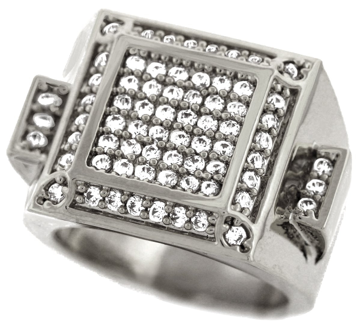 GIFTS INFINITY Men Brass Silver Tone Hip Hop Micro Pave Inner Square Cz Ring (8)