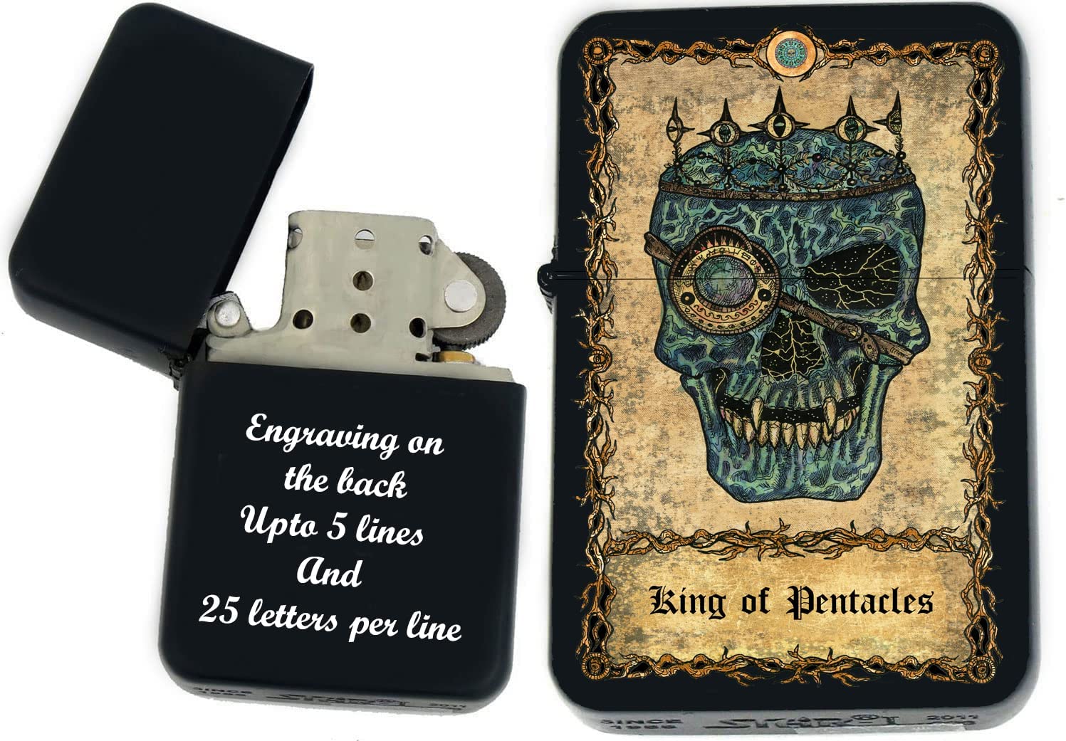 GIFTS INFINITY - Custom Tarot Card Windproof Lighters- Black Matt (King of Pentacles)