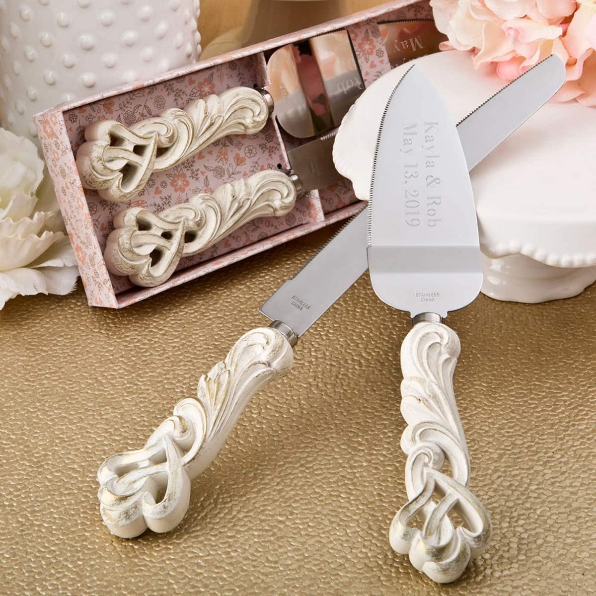 GIFTS INFINITY - Personalized Wedding Cake Knife and Server Set, Free Engraving – Plastic