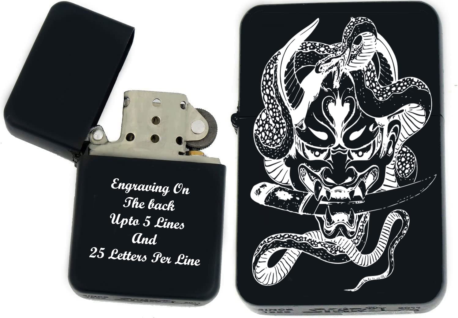 GIFTS INFINITY-Personalized Japanese Mask Oni Demon Kabuki Lighters–Black Matt(S-12)