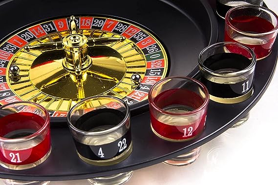 Roulette Set Entertaining Party Drinking Game - Shot Glass Roulette - Drinking Game Set (2 Balls and 16 Glasses)