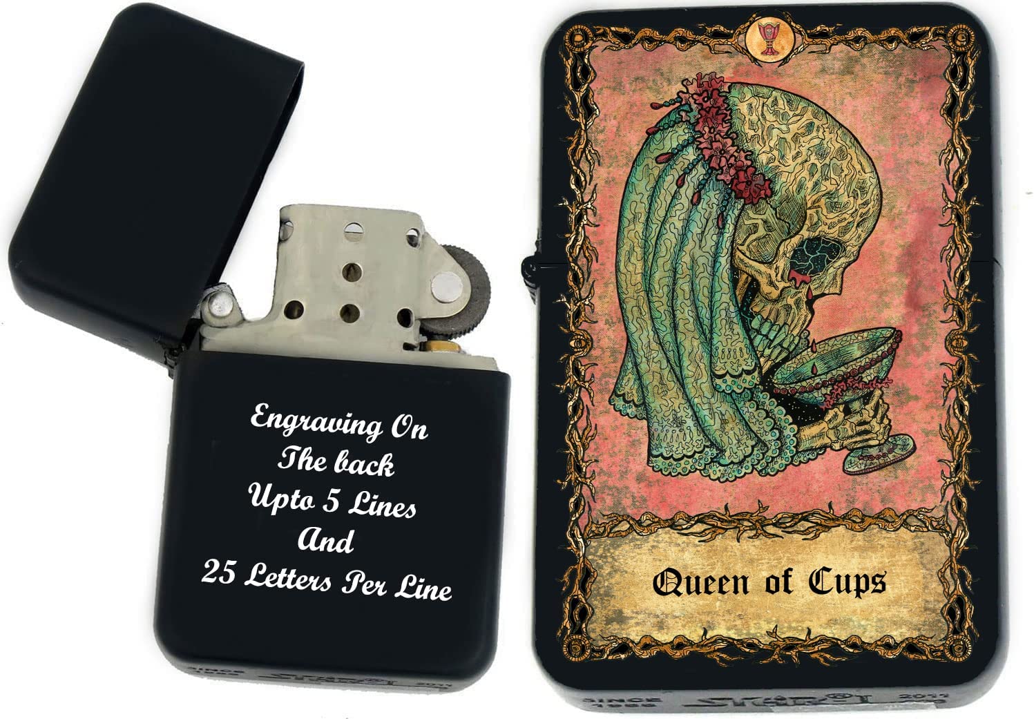 GIFTS INFINITY - Custom Tarot Card Windproof Lighters - Black Matt (Queen of Cups)