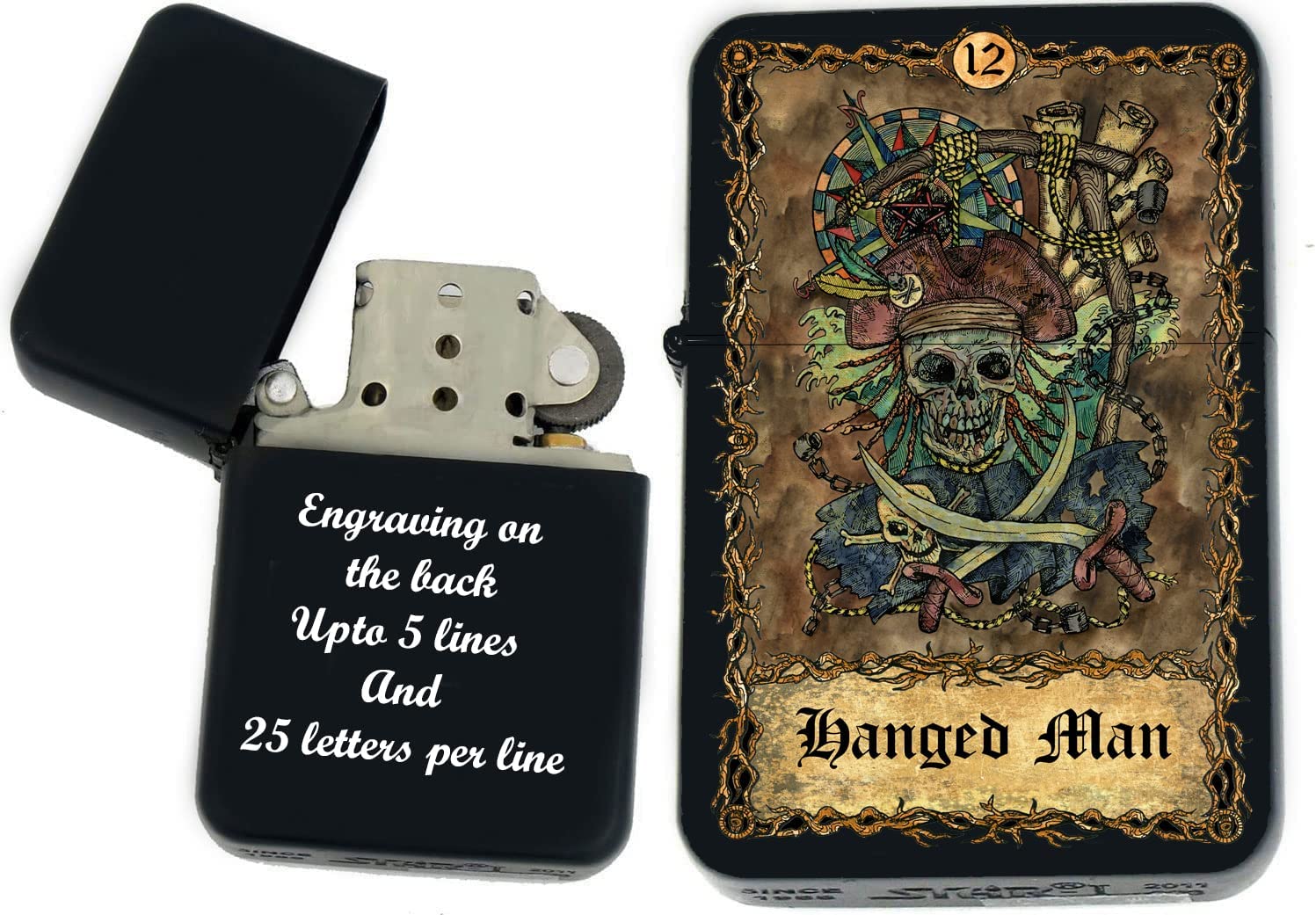 GIFTS INFINITY - Custom Tarot Card Windproof Lighters- Black Matt (Hanged Man)