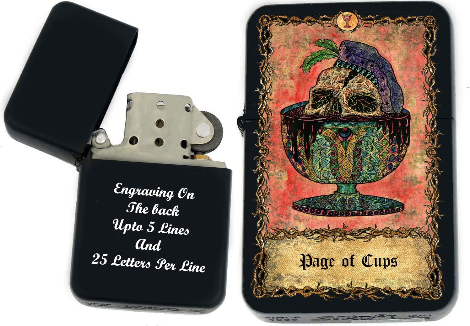 GIFTS INFINITY - Custom Tarot Card Windproof Lighters - Black Matt (Page of Cups)
