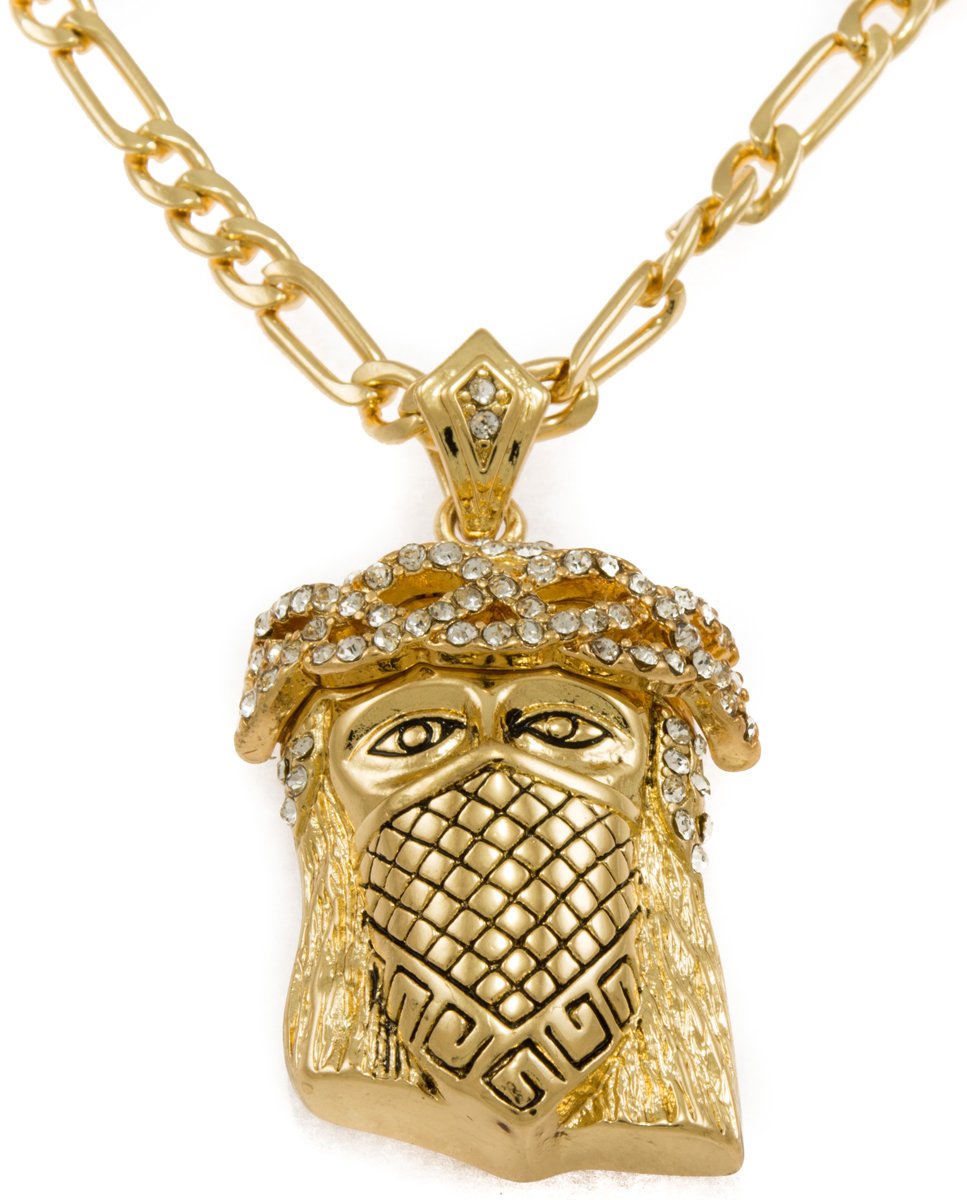 GIFTS INFINITY Gold Tone Jesus Face with Bandana Pendant for Men – Free 24” Chain Included