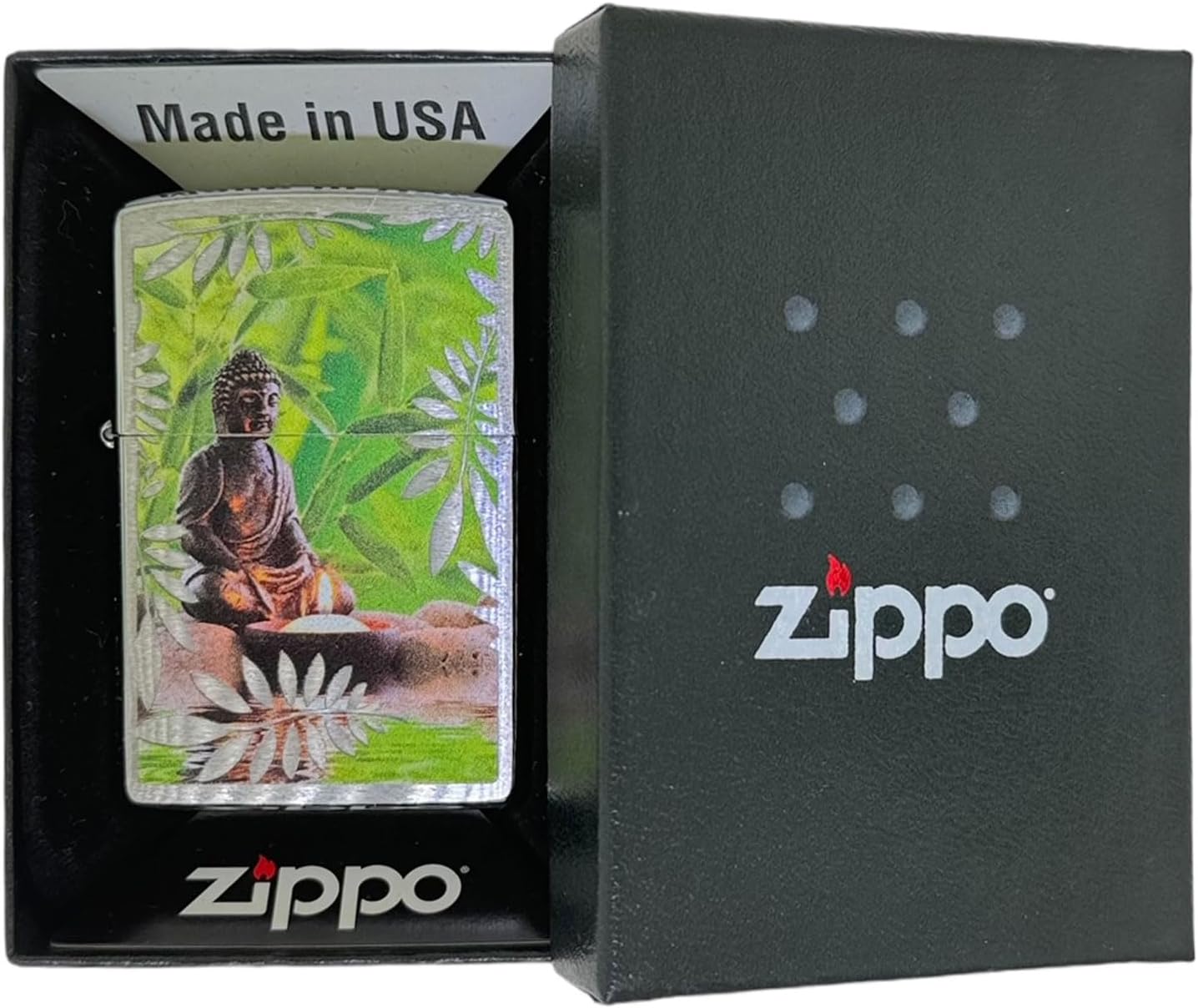 Personalized Zippo Peaceful Garden Buddha Classic Oil Windproof Lighte