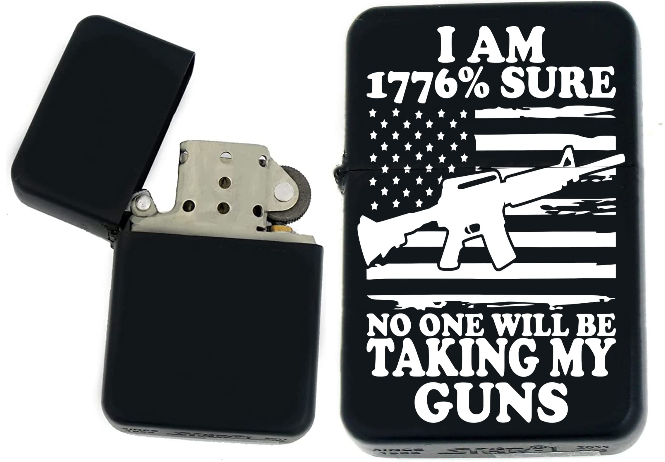 2nd Amendment American Flag Collection Gifts Infinity Black Matt Windproof Lighters! (AM-1)