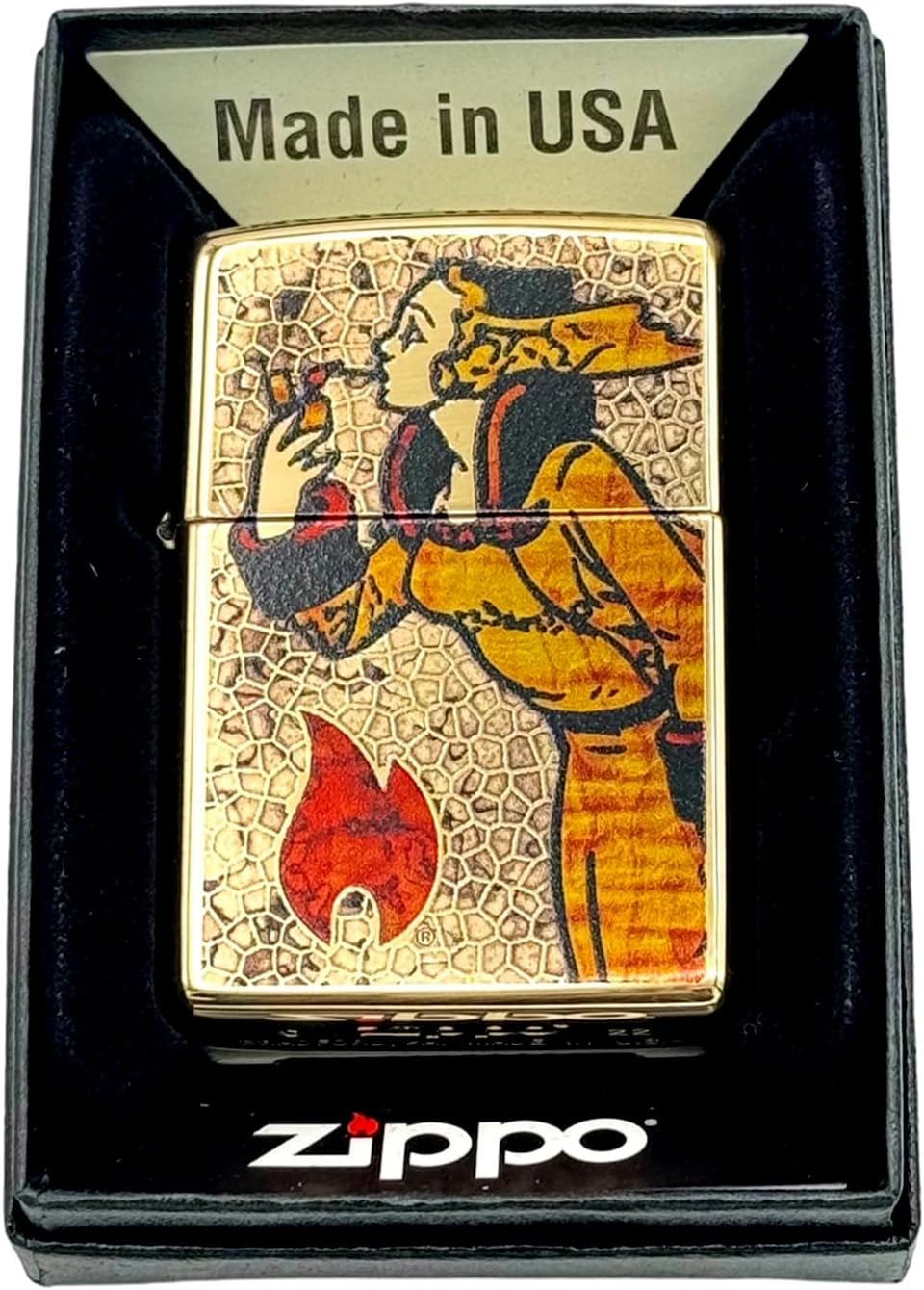 Personalized Zippo High Polsih Chrome Windy Girl Lighter Classic - Engraving (Gold Fuzion)