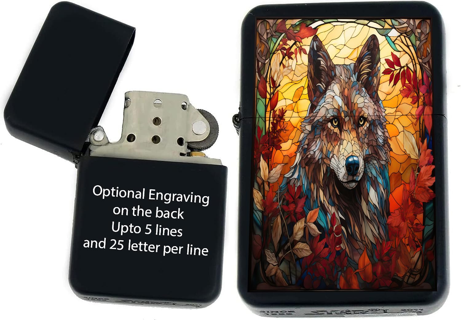 Personalized Custom Wolf Collection UV Printed Windproof Oil Lighter - Engraving (Wolf-37) - Christmas, Halloween & Valentines Day Gift