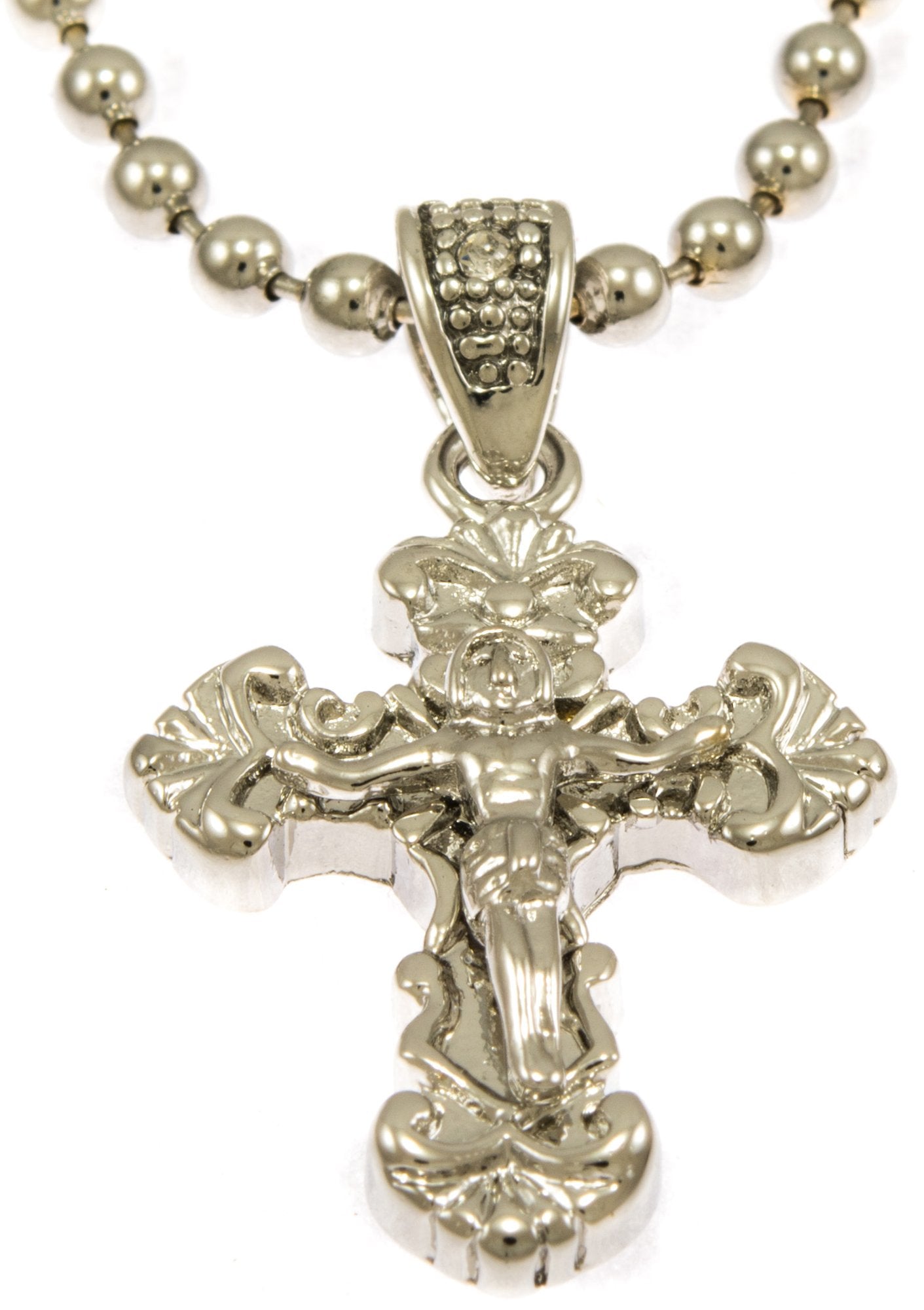 GIFTS INFINITY Silver Tone Crucifix Cross Pendant with Mini Pave CZ Stones – Free 30” Ball Chain Necklace