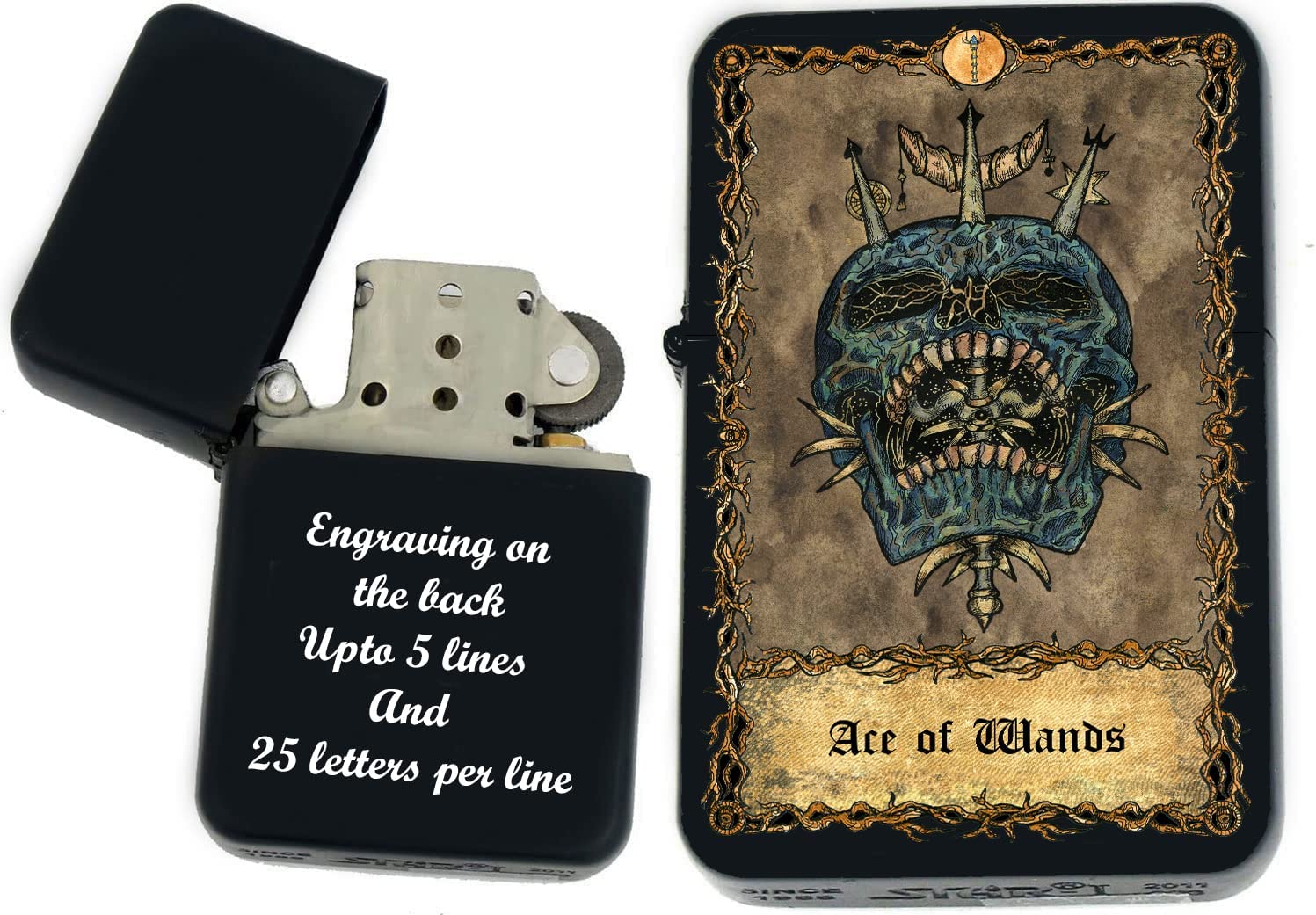 GIFTS INFINITY - Custom Tarot Card Windproof Lighters- Black Matt (Ace of Wands)