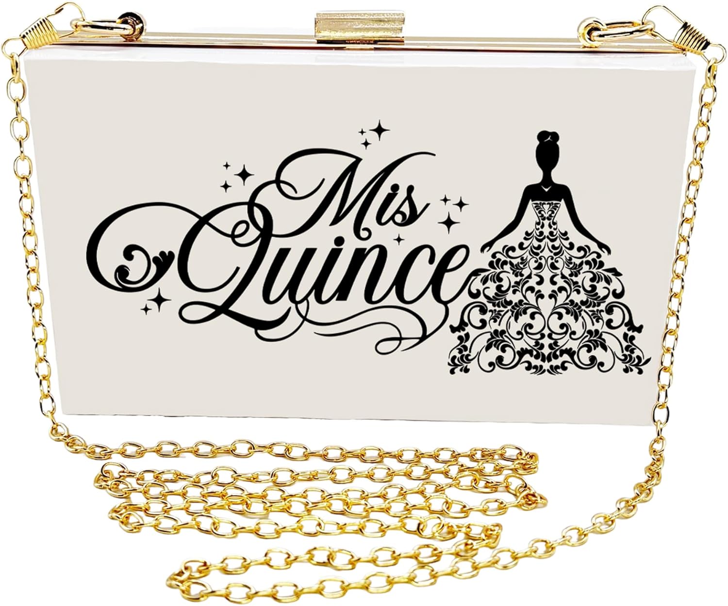 GIFTS INFINITY Mis Quince Años Quinceanera Purse for Women Acrylic Clutch Bag Shoulder Handbag with Removable Chain