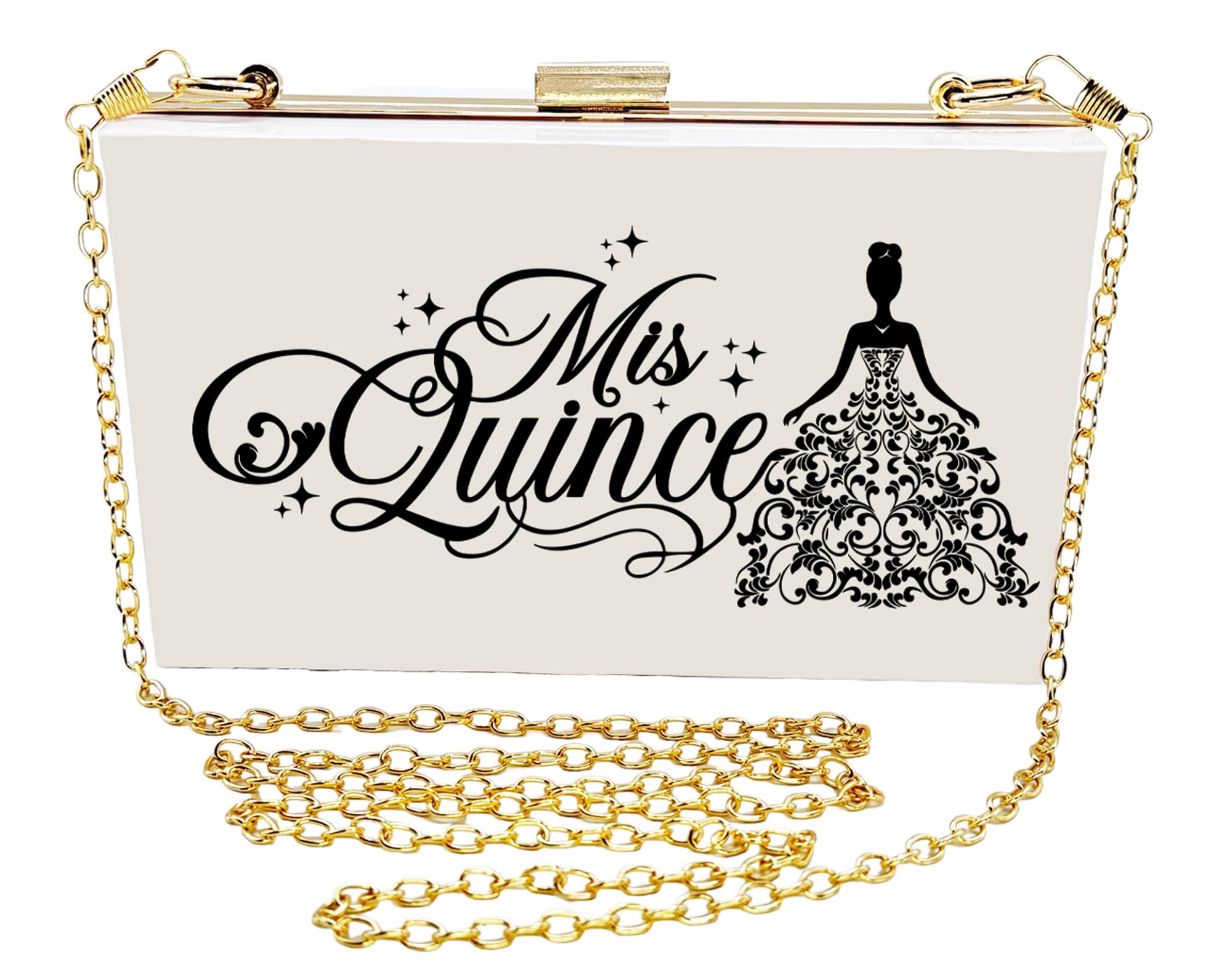 GIFTS INFINITY Mis Quince Años Quinceanera Purse for Women Acrylic Clutch Bag Shoulder Handbag with Removable Chain