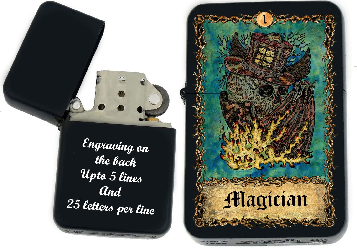 GIFTS INFINITY - Custom Tarot Card - Windproof Lighters- Black Matt (Magician)