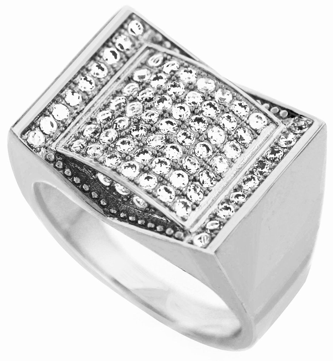 GIFTS INFINITY Men Brass Silver Tone Men's Hip Hop Micro Pave High Baller Cz Ring (9)