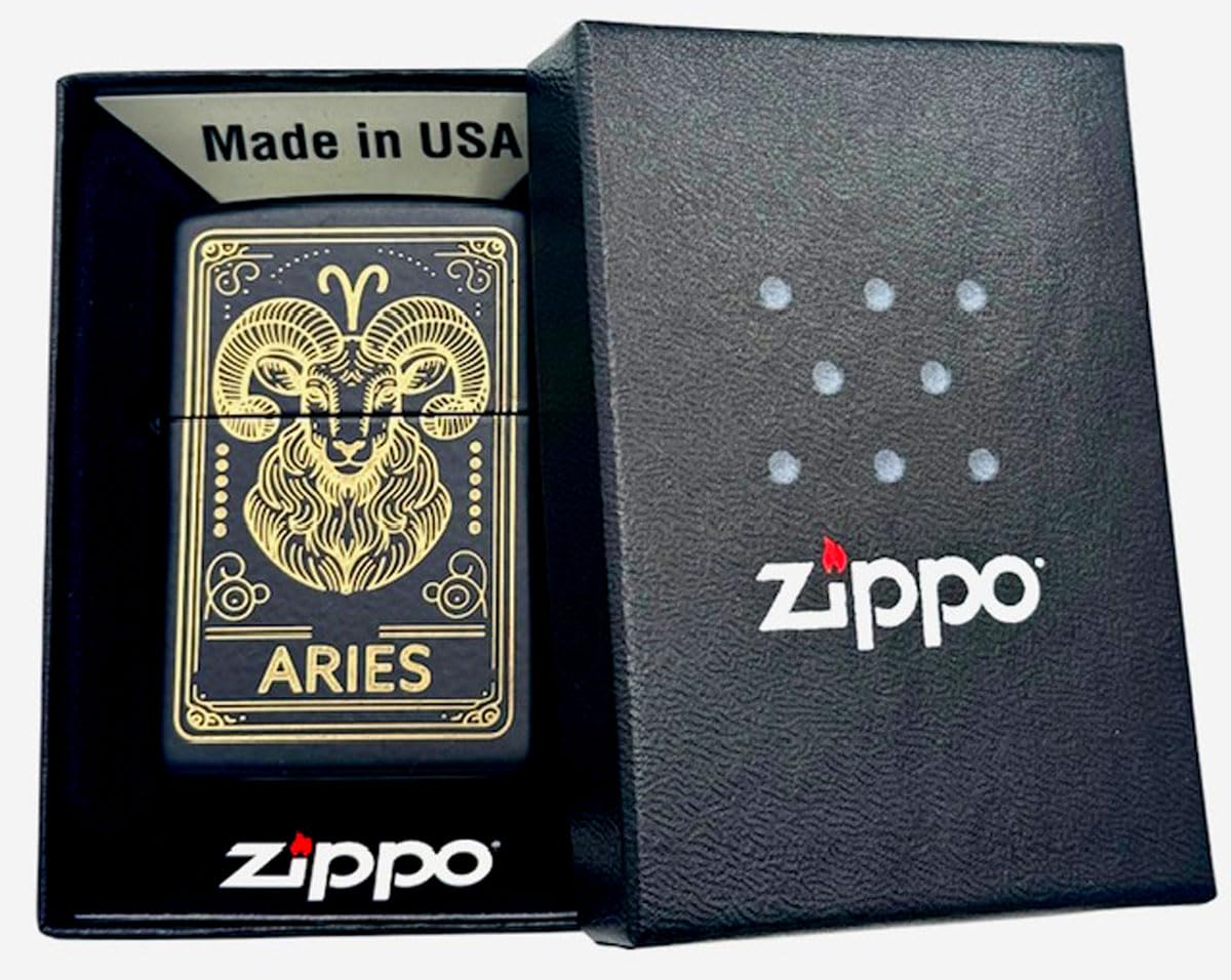 Zippo Lighter - Personalized Custom Message Engraved on Backside Zodiac, Horoscope Signs   (Aries)