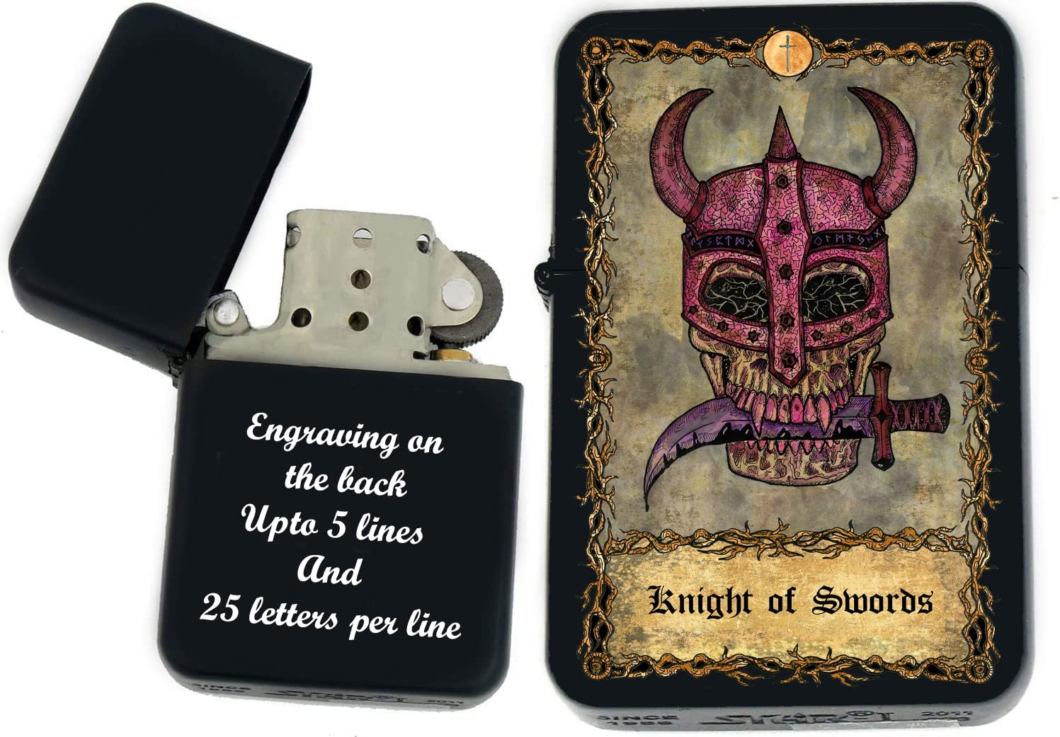 GIFTS INFINITY - Custom Tarot Card Windproof Lighters- Black Matt (Knight of Swords)