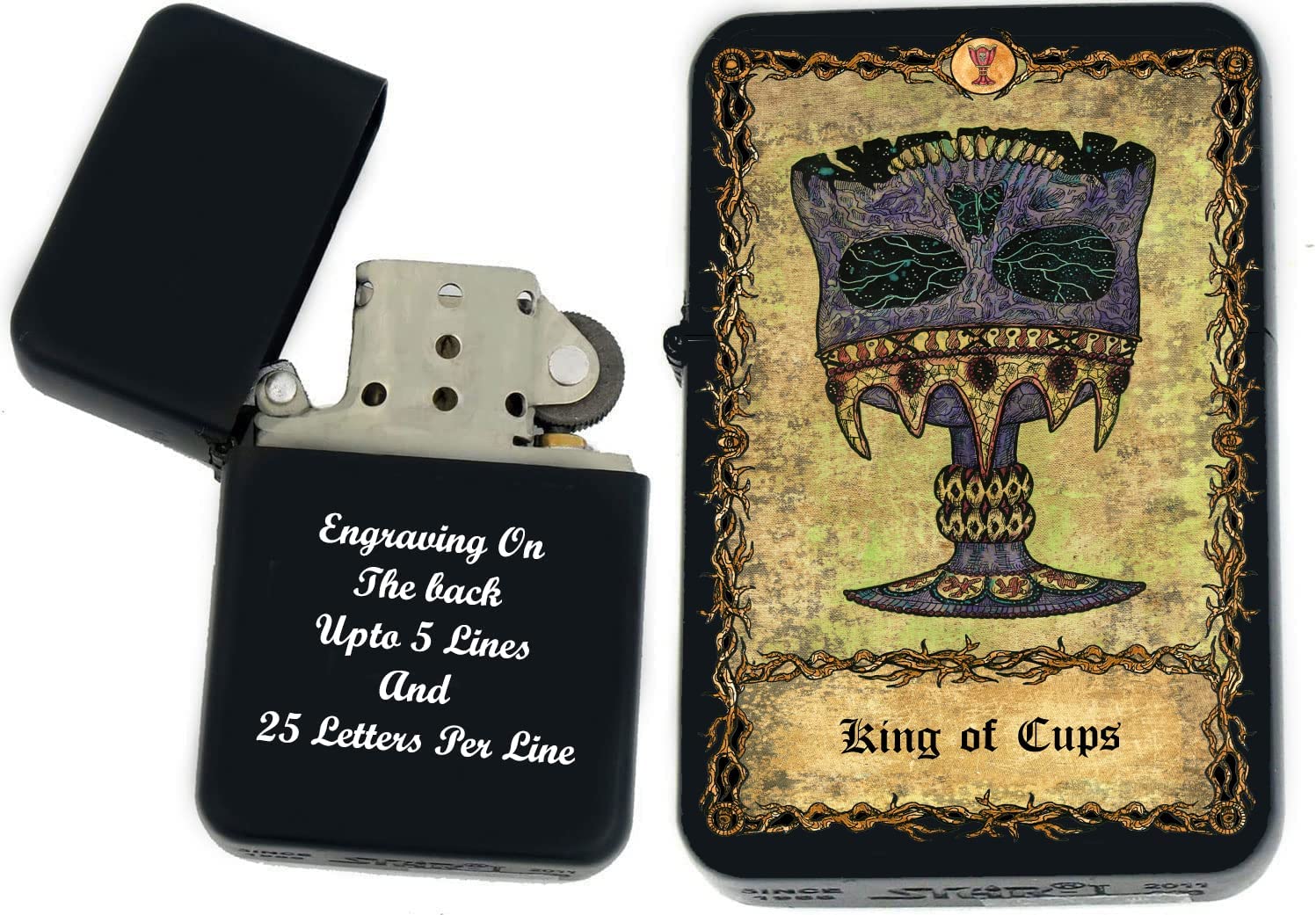 GIFTS INFINITY - Custom Tarot Card Windproof Lighters- Black Matt (Knight of Cups)