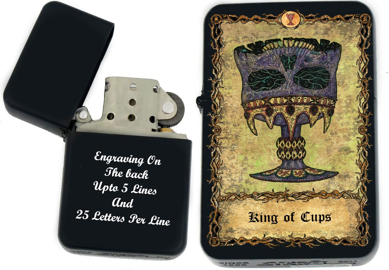 GIFTS INFINITY - Custom Tarot Card Windproof Lighters - Black Matt (King of Cup)