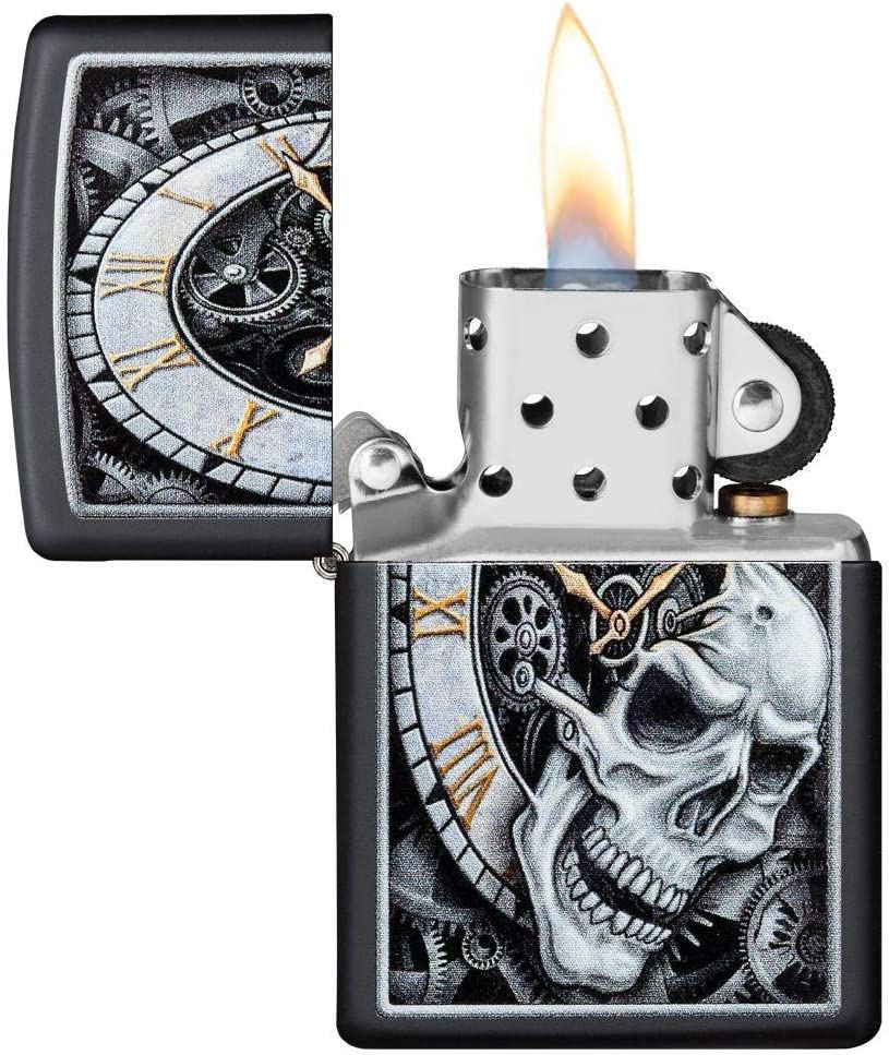 Zippo - Custom Personalized Skull Clock Design Windproof Lighter, Free Engraving