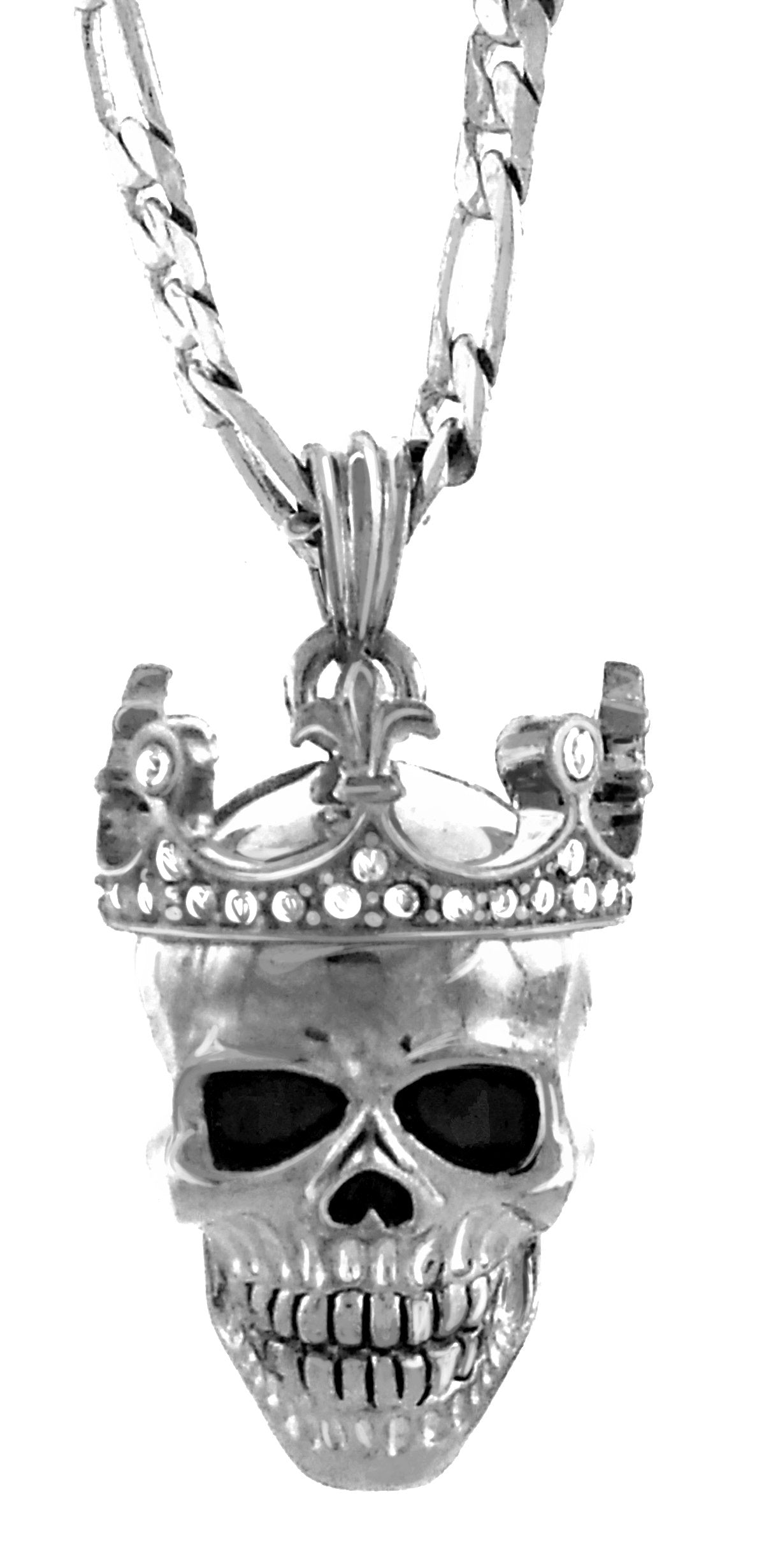 GIFTS INFINITY Hip Hop Silver Tone Skull with Crown Pendant for Men – Free 24” Chain Included