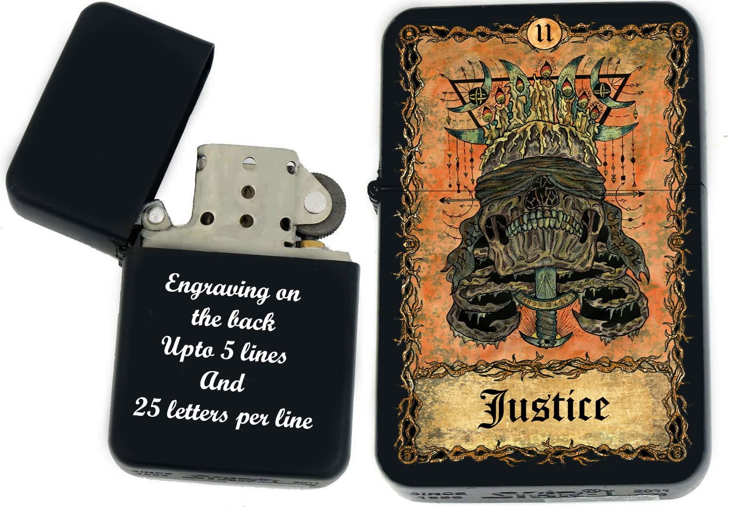GIFTS INFINITY - Custom Tarot Card Windproof Lighters - Black Matt (Justice)