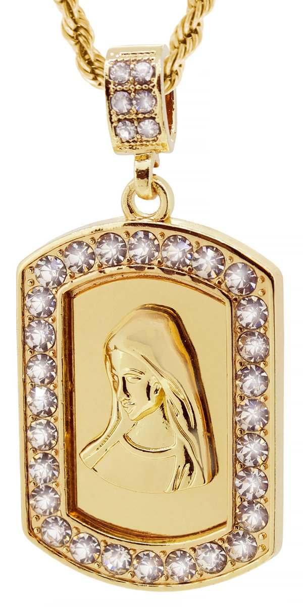 GIFTS INFINITY Gold Tone Dog Tag Style Virgin Mary Pendant with Free 24" Rope Chain