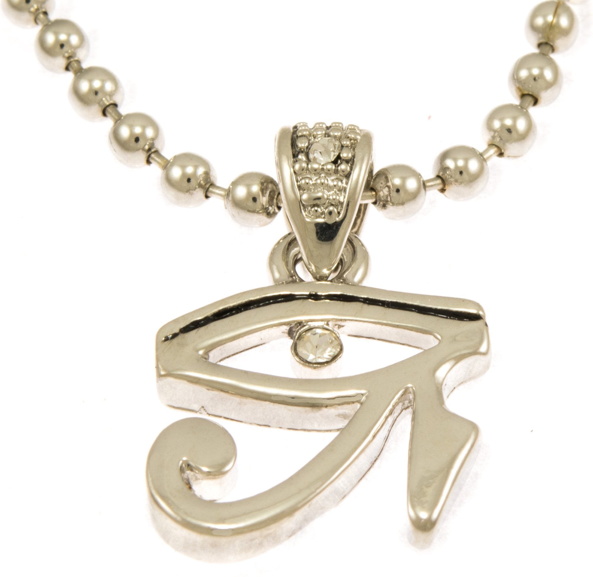 GIFTS INFINITY Hot New Silver Tone Eye of Horus Pendant Mini Pave Cz Stones Necklace with Free 30" Ball Chain, Ancient Symbol Jewelry